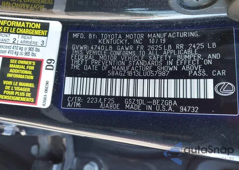 2020 Lexus Es 350 F Sport из США, поврежденный, VIN 58AGZ1B13LU057987